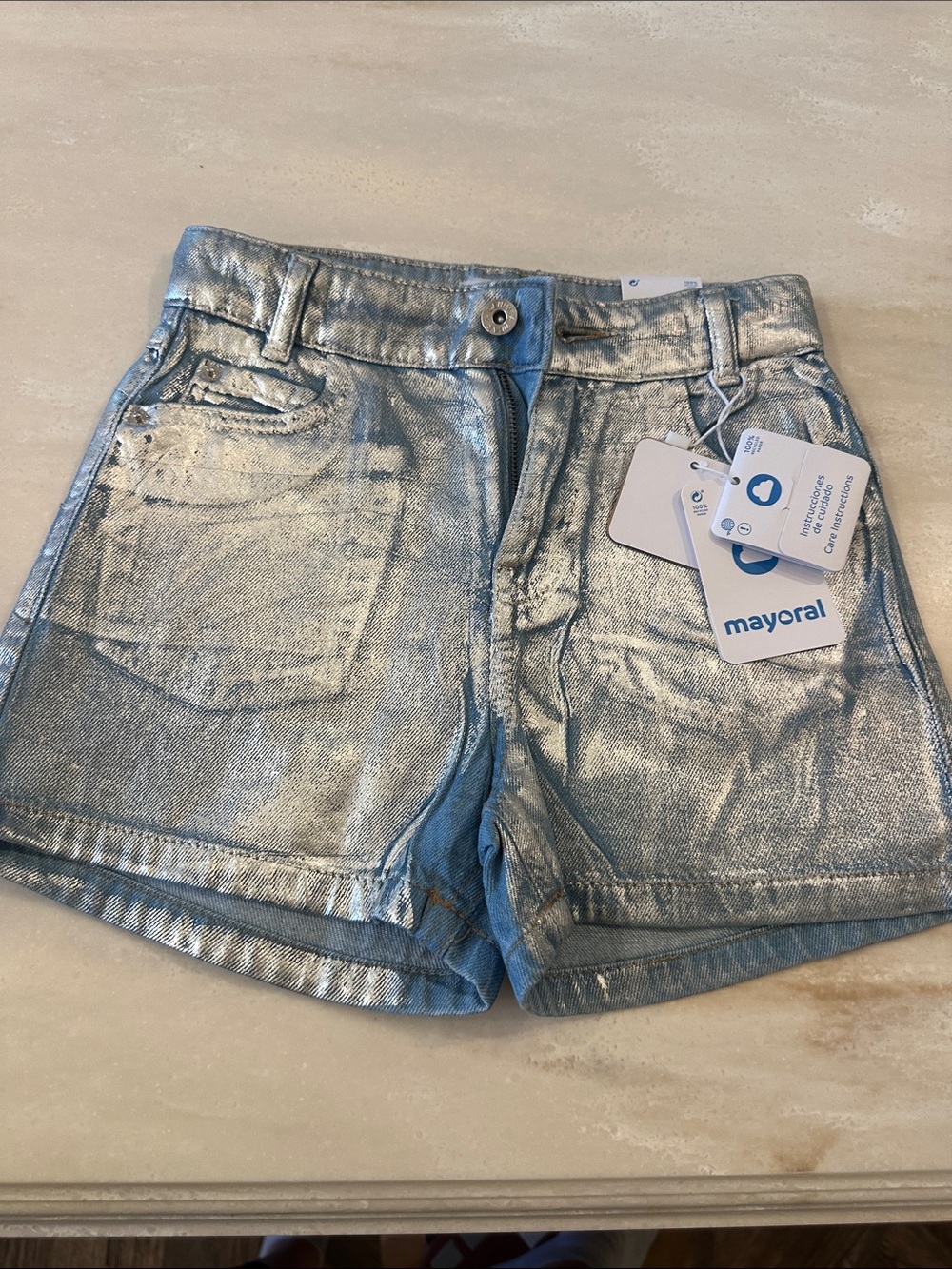 Mayoral Girls Metallic Silver Denim Shorts